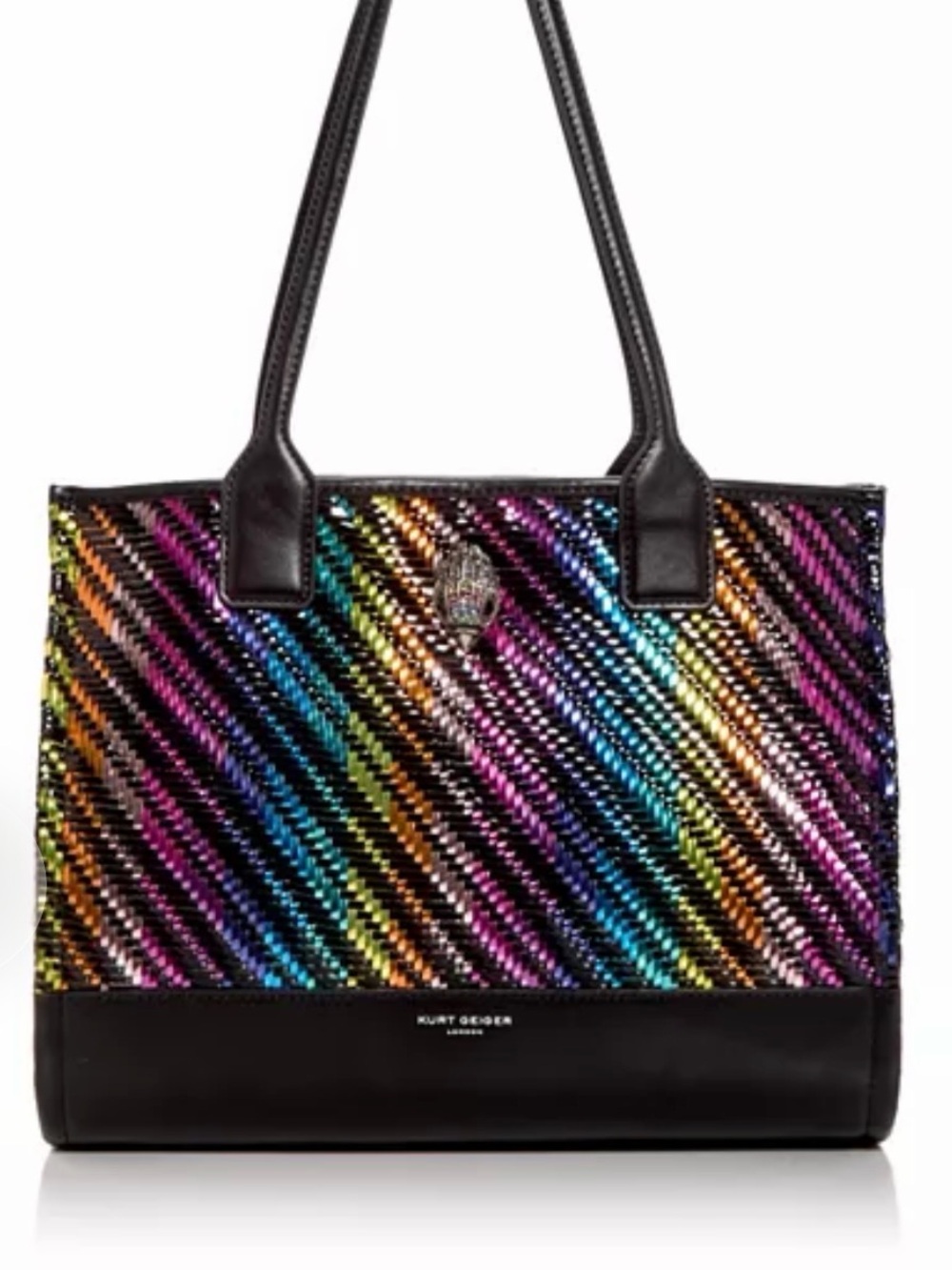 Kurt Geiger KENSINGTON SQUARE TOTE black/multi-metallic woven purse $265 NEW tag - Picture 2 of 16